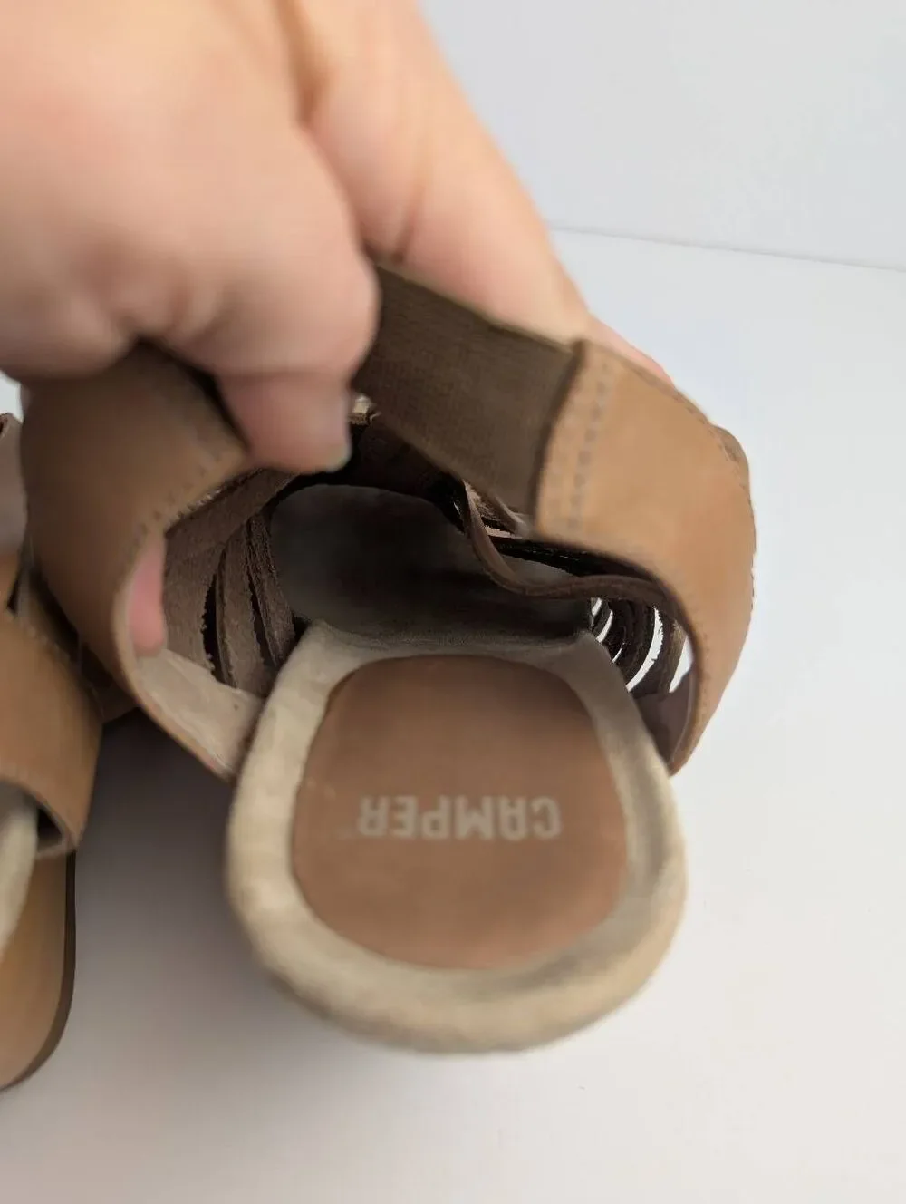 Camper Rachel tan caged strappy leather wedge slingback heels 39 EU 8.5/9